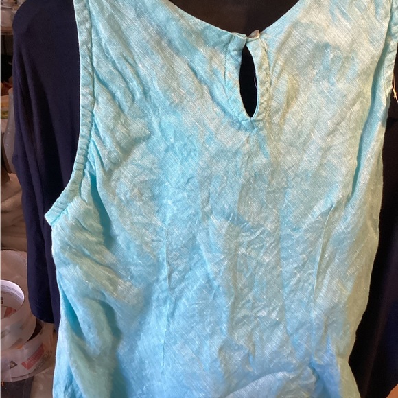Colori Di Capri Blue 100% Italy Linen Keyhole Button Back Tank Top Plus Size XXL - Picture 5 of 8